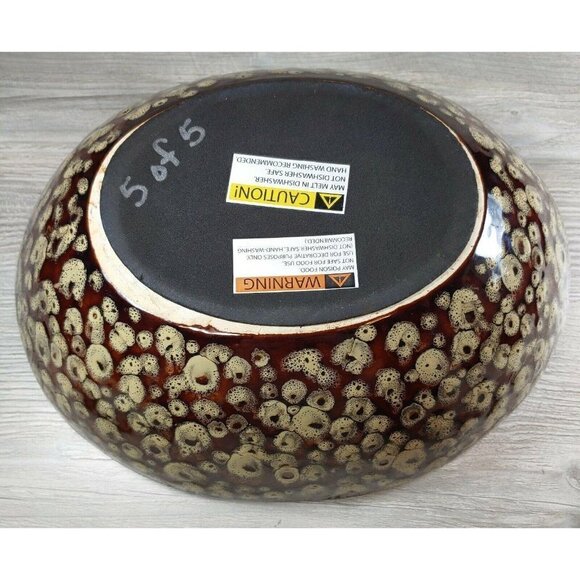 Glazed Ceramic Bowl Oval Swoop Shape Hand Painted Decorative Dish Raised Dots - Picture 10 of 12